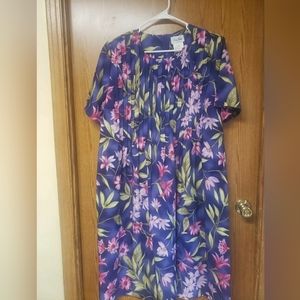 Lady Darian Long Purple Floral Dress Short-Sleeve Padded Shoulders Sz 18